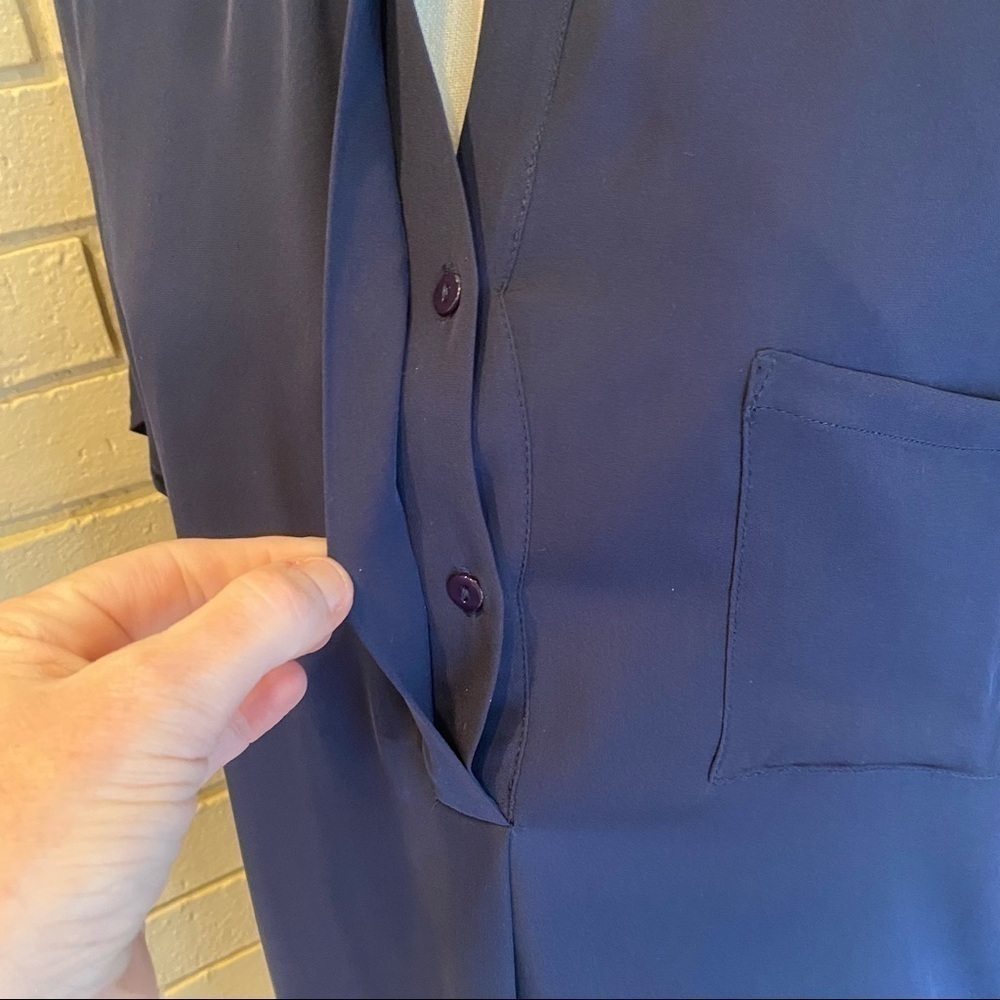 NEW Tyler Boe Silk Tania Shirtdress Women’s Sz Small S Split V Neckline Blue NWT - Picture 3 of 10